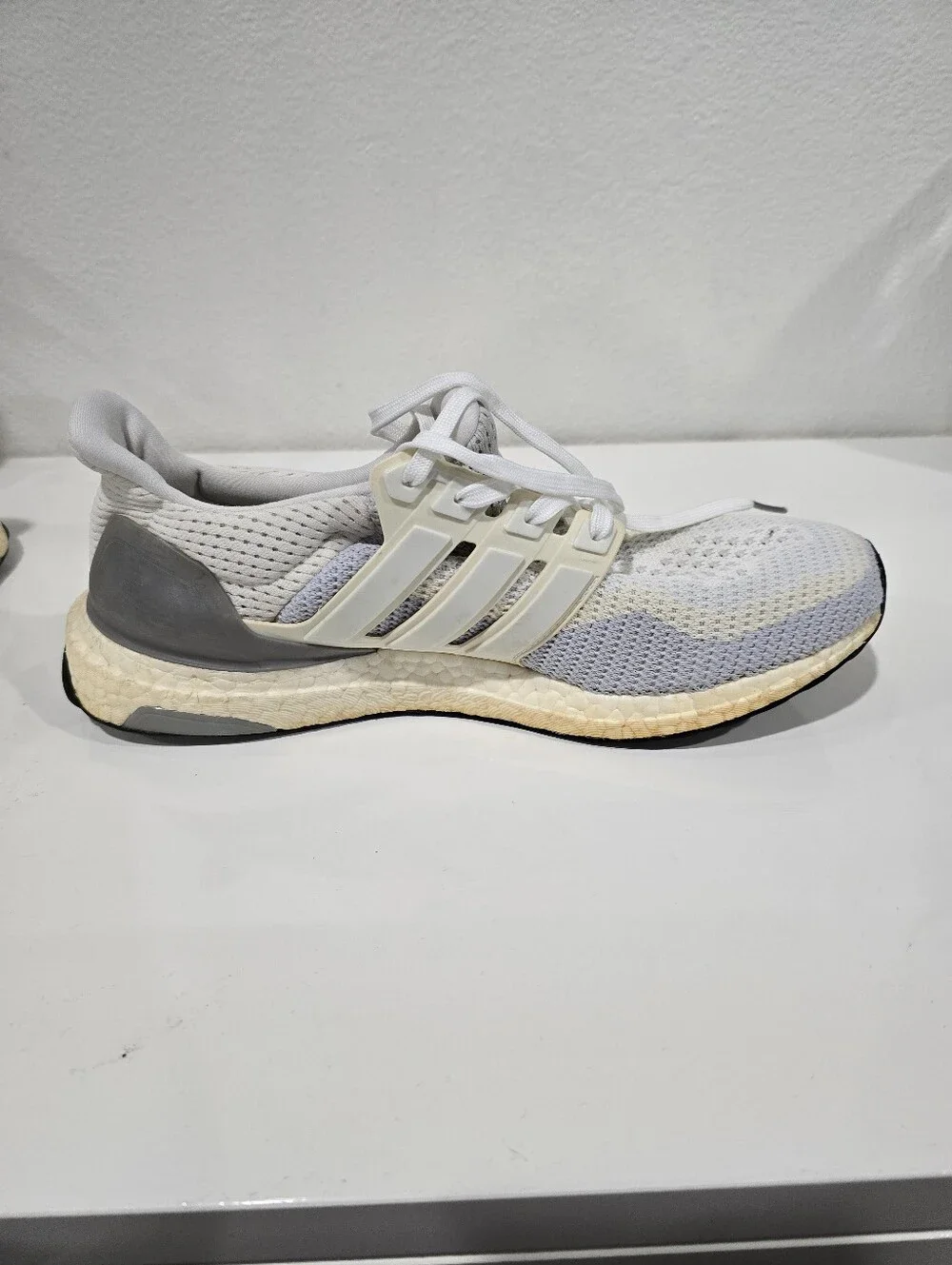 Adidas Ultraboost White and Cream Knit Performance Sneakers AQ4007
